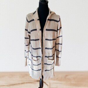 Women’s Beige & Navy Striped Cardigan – Casual & Comfy